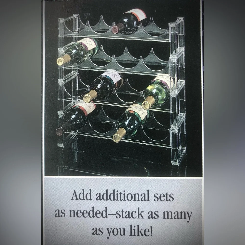 Vintage Clear Acrylic Stackable Wine Rack holds 8 bottles 18.5” x 5.5” NWOT
